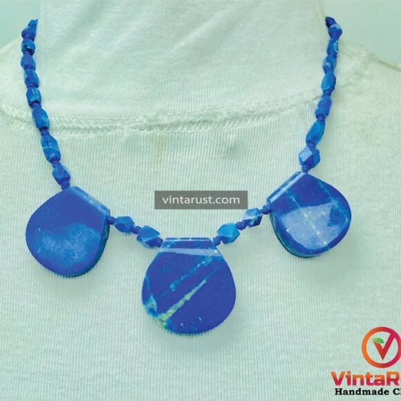 Blue Lapis Necklace, Handmade Gemstone Beaded Necklace, Natural Lapis Lazuli - Picture 9 of 13